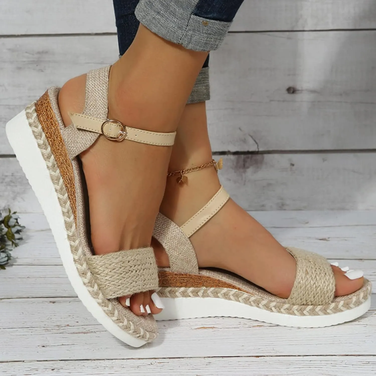 Wedge Sandals Womens Casual Slip on Summer Wedge Sandals Wedge Sandals Women's Ankle Strap Low Wedge Sandals