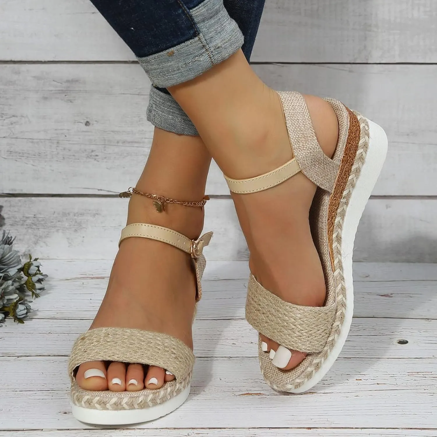 Wedge Sandals Womens Casual Slip on Summer Wedge Sandals Wedge Sandals Women's Ankle Strap Low Wedge Sandals