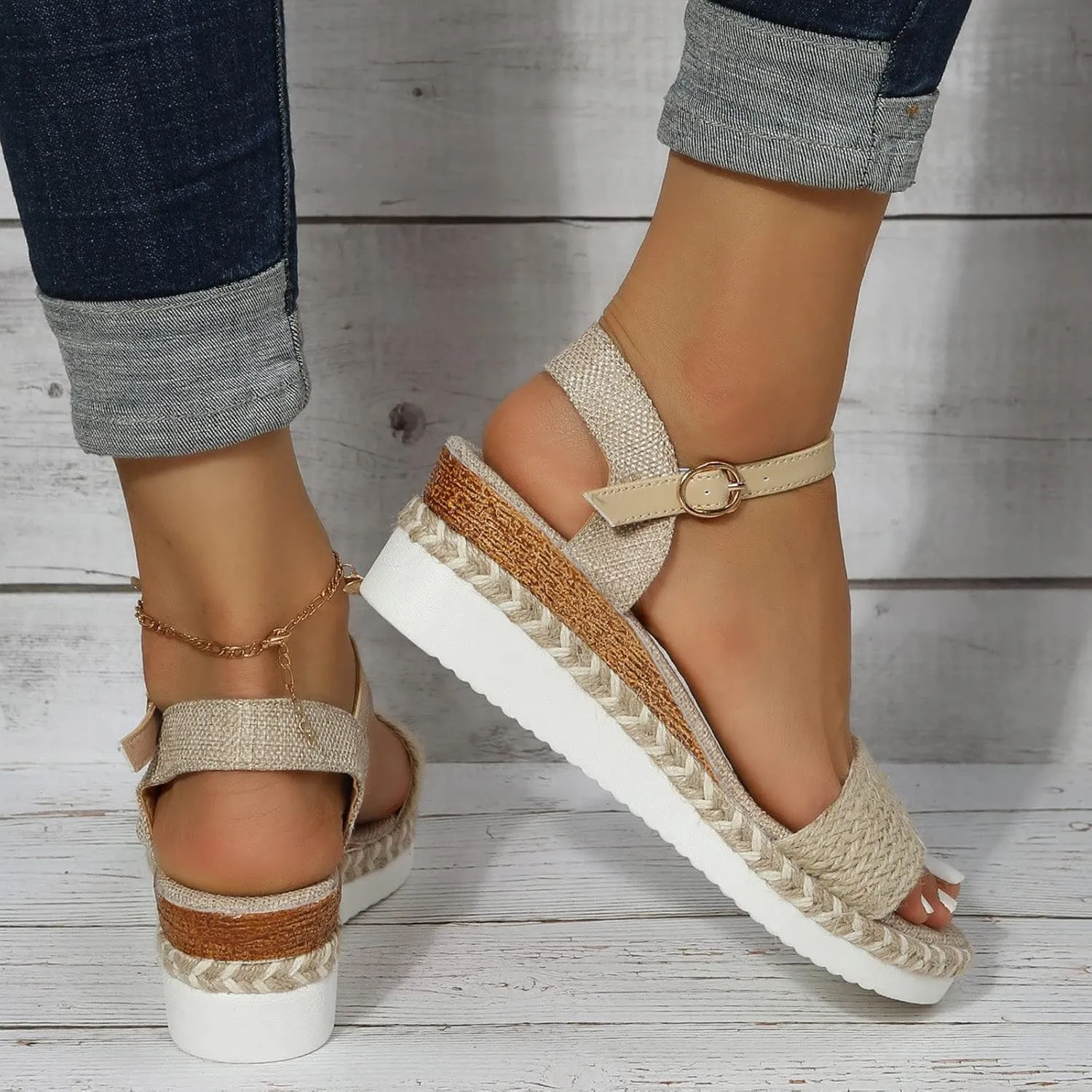 Wedge Sandals Womens Casual Slip on Summer Wedge Sandals Wedge Sandals Women's Ankle Strap Low Wedge Sandals