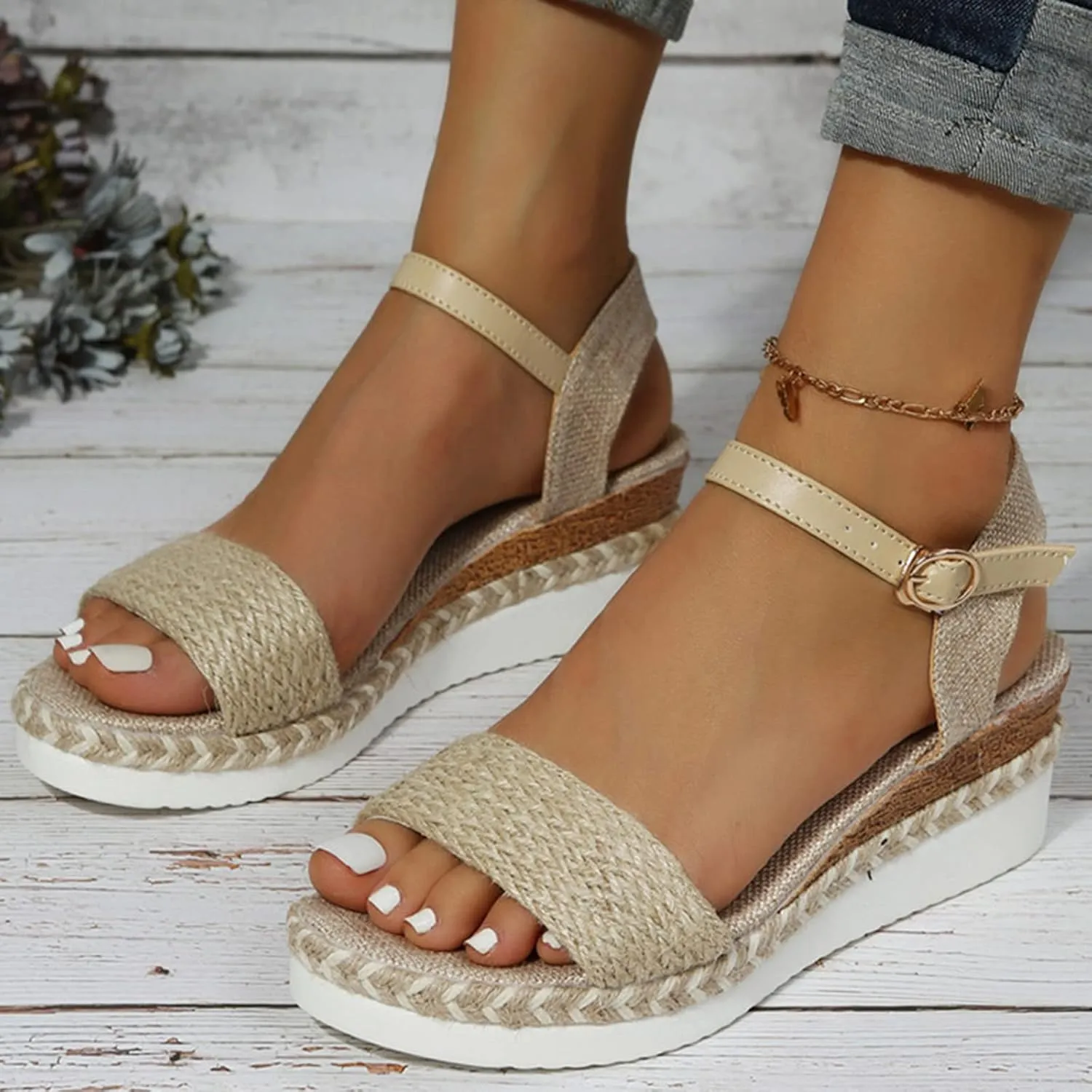 Wedge Sandals Womens Casual Slip on Summer Wedge Sandals Wedge Sandals Women's Ankle Strap Low Wedge Sandals