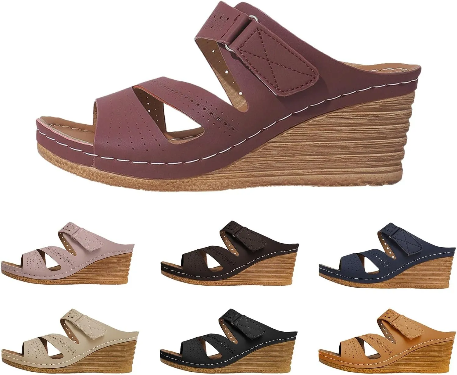 Wide Width Platform Sandals for Women Adjustable Buckle Strap Slip On Casual Wedges Shoes Summer Comfort Slippers
