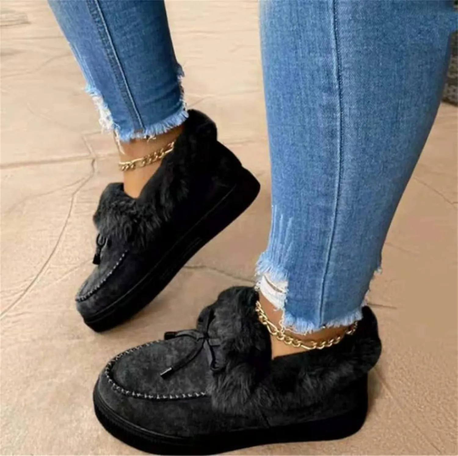 Winter Boots For Women 2024 Fashion Slip On Warm Snow Ankle Booties Fur Lined Thickening Comfortable Loafers Shoes