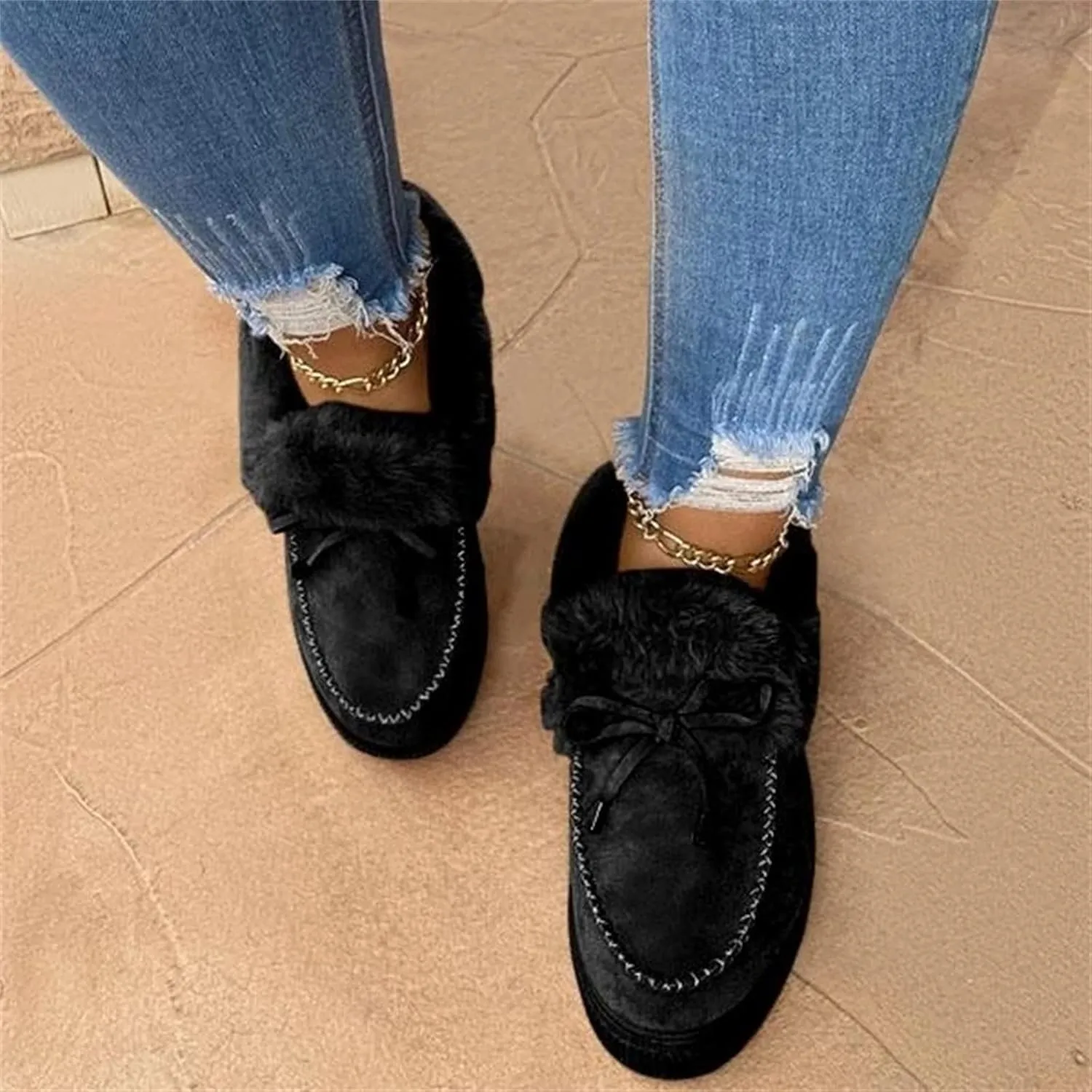 Winter Boots For Women 2024 Fashion Slip On Warm Snow Ankle Booties Fur Lined Thickening Comfortable Loafers Shoes