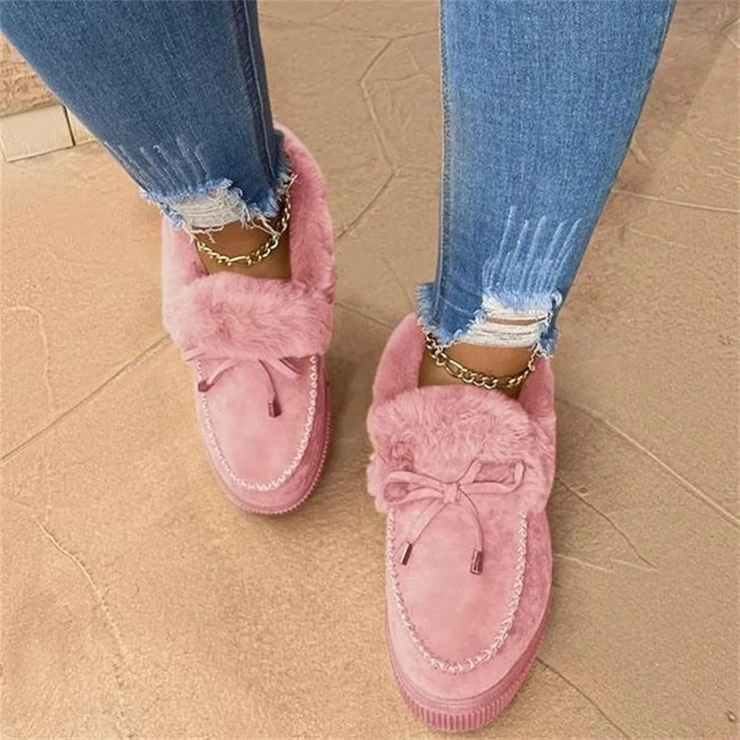 Winter Boots For Women 2024 Fashion Snow Boots Warm Ankle Booties Slip On Outdoor Fur Lined Comfortable Loafers Shoes