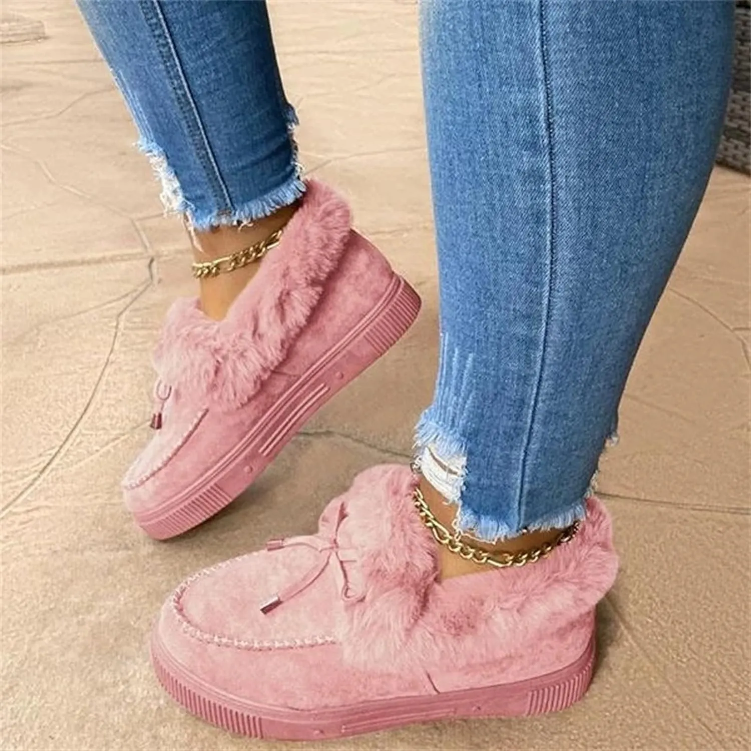 Winter Boots For Women 2024 Fashion Snow Boots Warm Ankle Booties Slip On Outdoor Fur Lined Comfortable Loafers Shoes