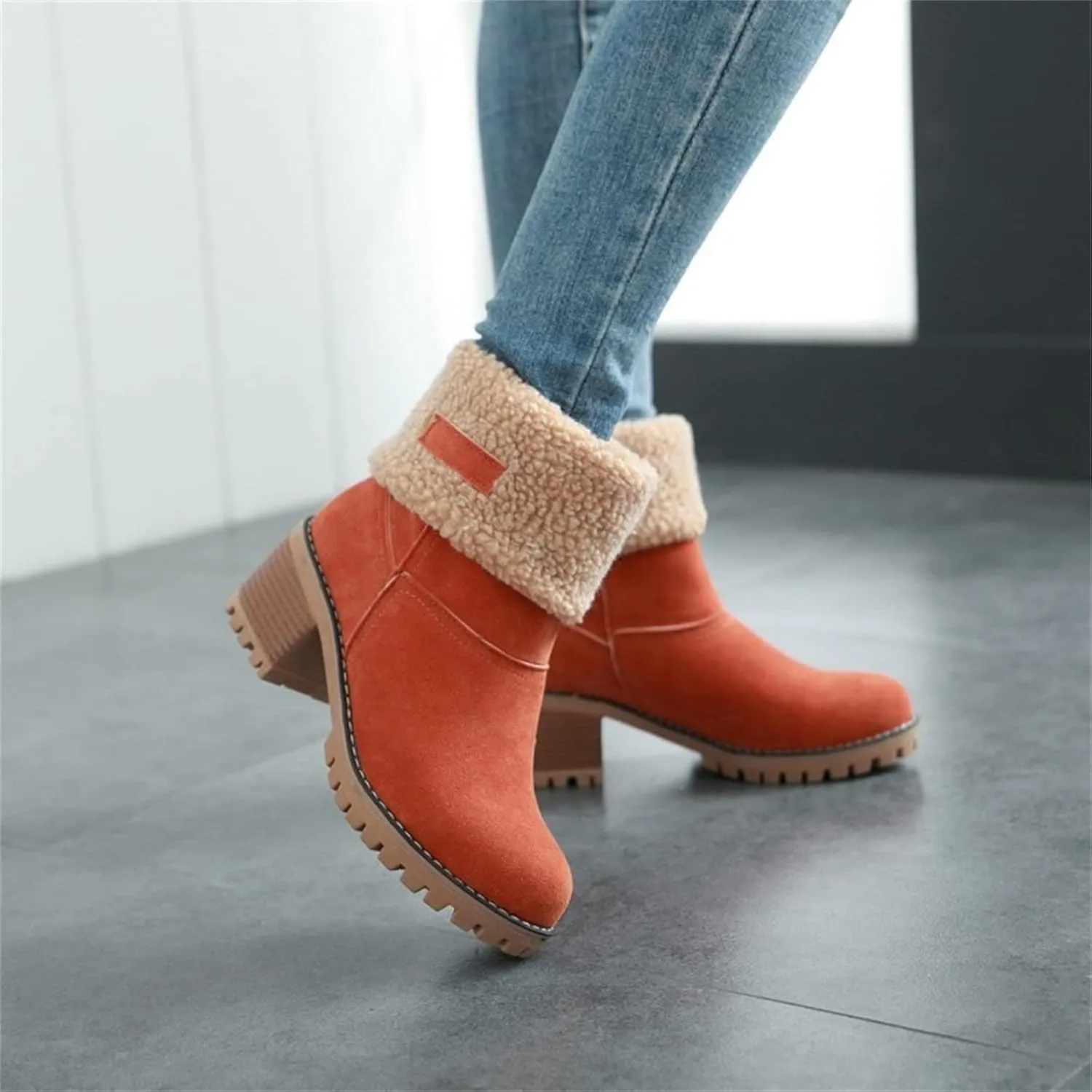 Winter Boots For Women 2024 Warm Faux Fur Lined Mid Calf Snow Boots Comfortable Walking Slip On Short Ankle Booties