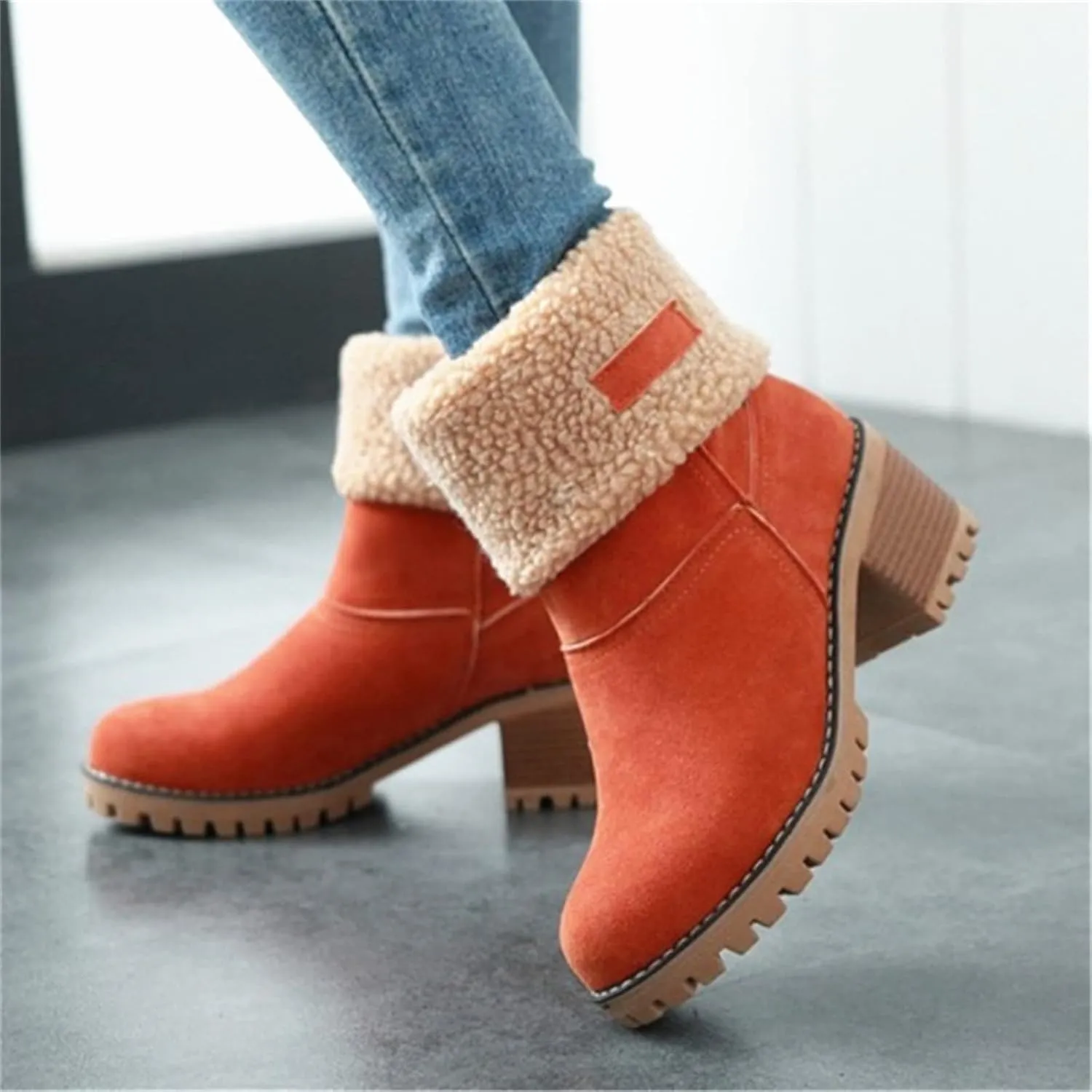 Winter Boots For Women 2024 Warm Faux Fur Lined Mid Calf Snow Boots Comfortable Walking Slip On Short Ankle Booties