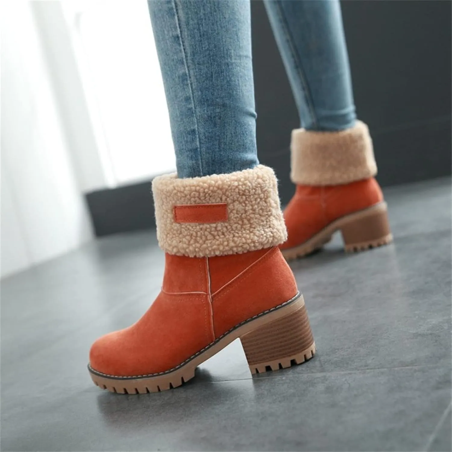 Winter Boots For Women 2024 Warm Faux Fur Lined Mid Calf Snow Boots Comfortable Walking Slip On Short Ankle Booties