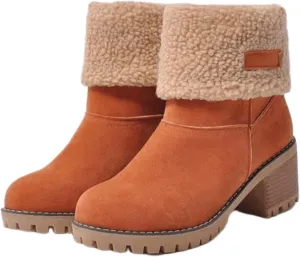 Winter Boots For Women 2024 Warm Faux Fur Lined Mid Calf Snow Boots Comfortable Walking Slip On Short Ankle Booties