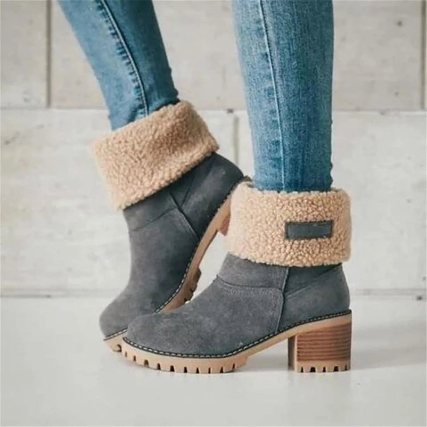 Winter Boots For Women Fashion Snow Boots 2024 Lightweight Cold Weather Fur Lined Warm Mid Calf Boots Ankle Booties