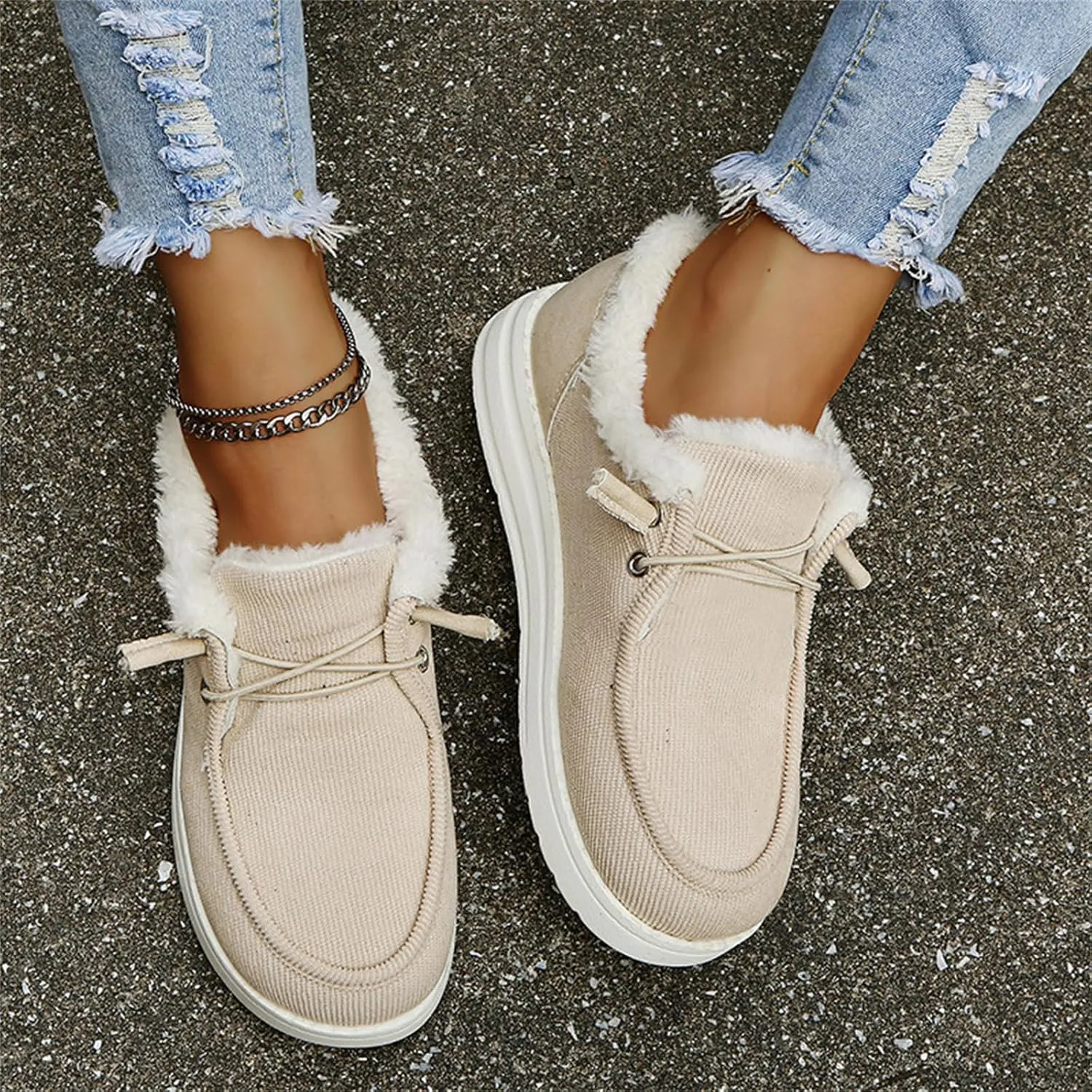 Winter Boots For Women Warm Snow Boots Slip on Comfortable Outdoor Fur Lined Ankle Booties Thickening Loafers Shoes