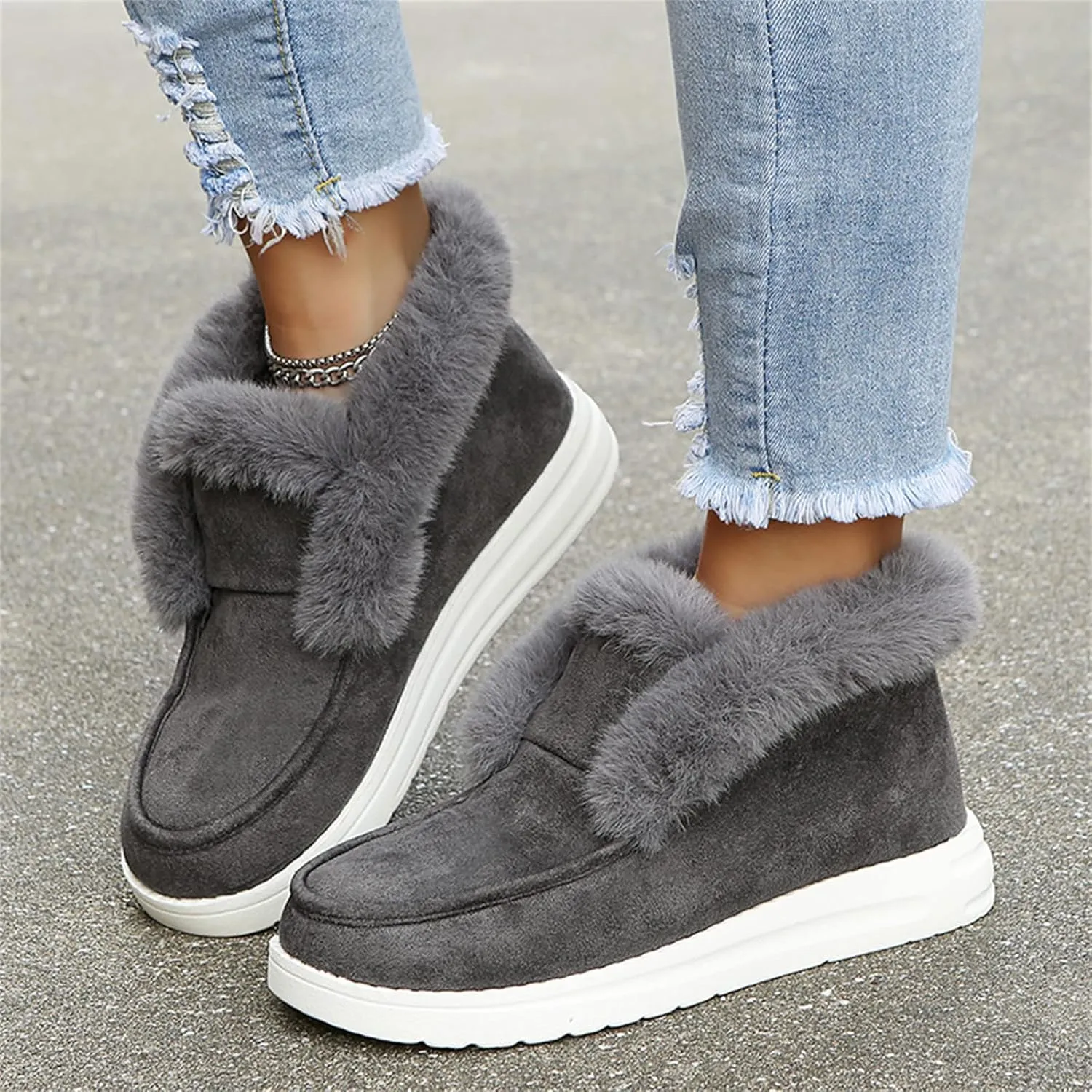 Winter Boots For Women Warm Snow Boots Slip on Insulated Fur Lined Lightweight Cold Weather Ankle Booties Loafers
