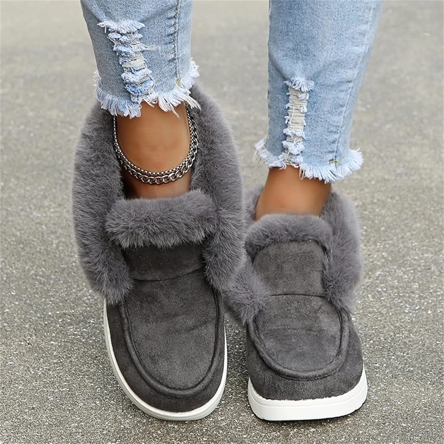 Winter Boots For Women Warm Snow Boots Slip on Insulated Fur Lined Lightweight Cold Weather Ankle Booties Loafers