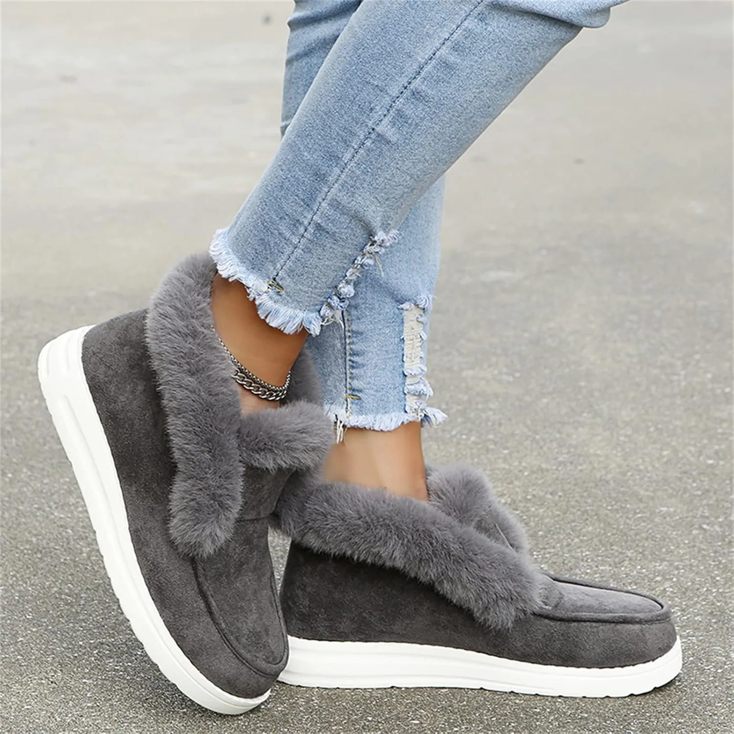 Winter Boots For Women Warm Snow Boots Slip on Insulated Fur Lined Lightweight Cold Weather Ankle Booties Loafers