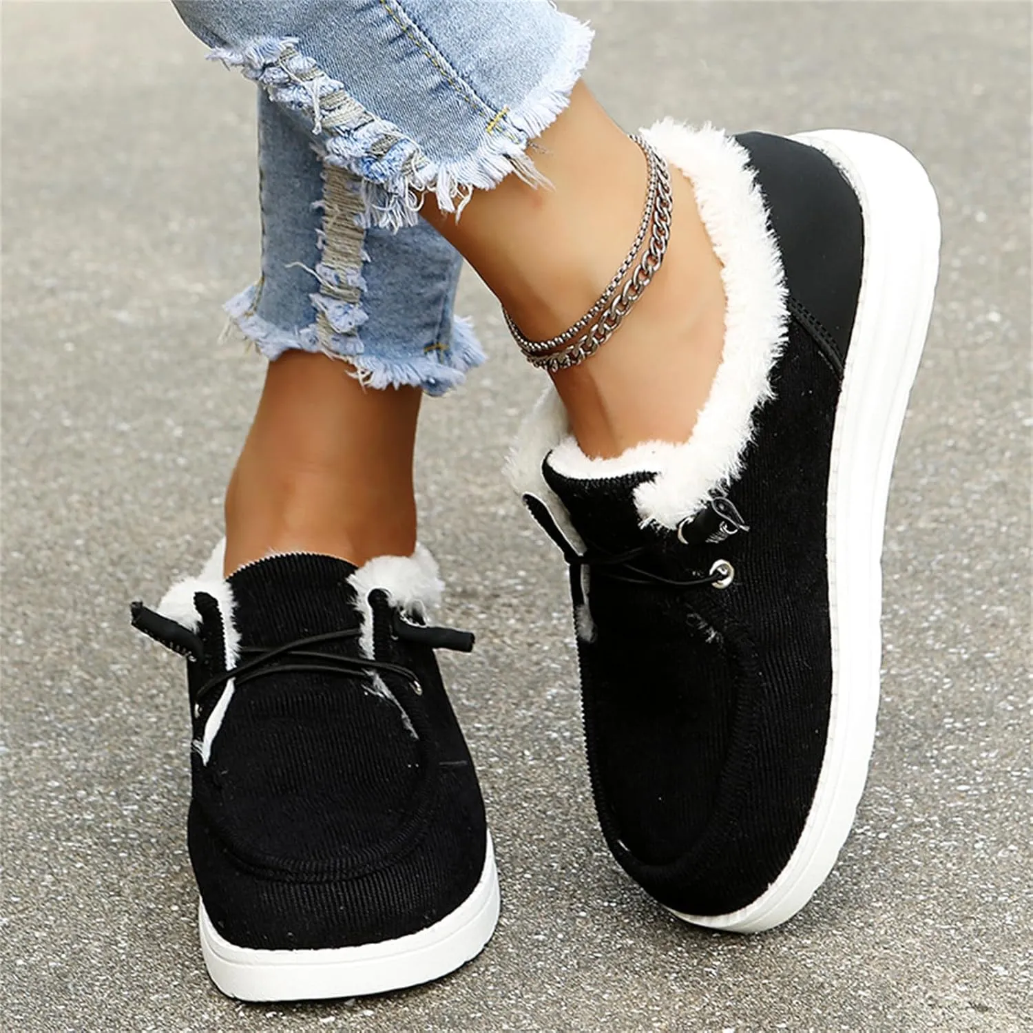 Winter Fashion Boots For Women 2024 Warm Fur Lined Snow Boots Outdoor Short Ankle Booties Slip On Loafers Shoes