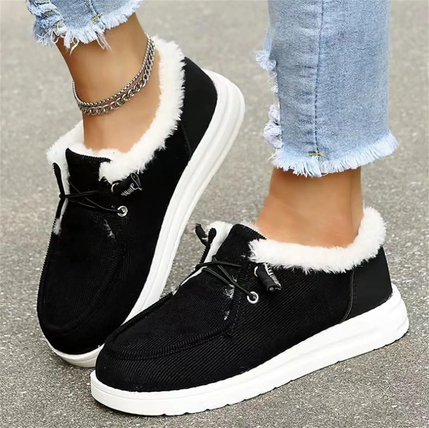 Winter Fashion Boots For Women 2024 Warm Fur Lined Snow Boots Outdoor Short Ankle Booties Slip On Loafers Shoes