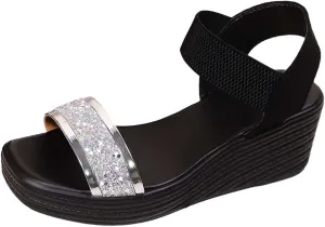 Women Sandals Comfortable Dressy Open Toe Comfort Platform Wedges Shoes with Rhinestone Strap Beach Boho Shoes