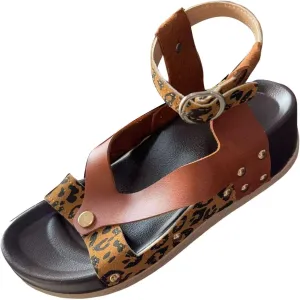 Women Sandals Comfortable Dressy Vintage PU Leather Ankle Buckle Strap Low Heel Wedges Shoes Trendy Espadrille Wedge