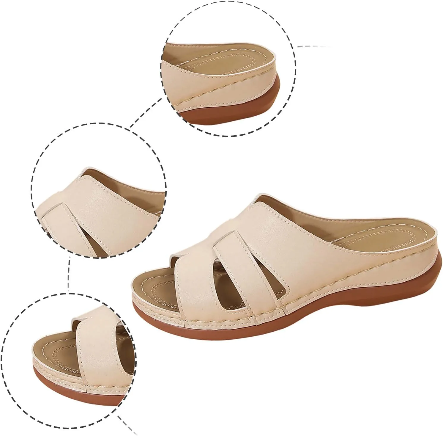 Women Summer Solid Slip On Casual Open Toe Wedges Comfortable Beach Shoes Sandals Flat Feet Arch Support Women Sandals