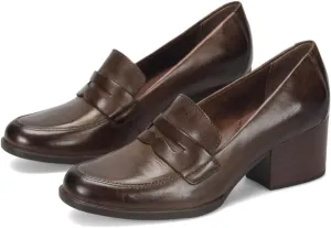 Women Vintage Chunky Stacked Heel Loafers Pumps Closed Round Toe Slip On Burnished Loafer 2 Inch Mid Block Heels Matte Leather Work Shoes Office Ladies Dressy Elegant Party Chic 4-11 M US