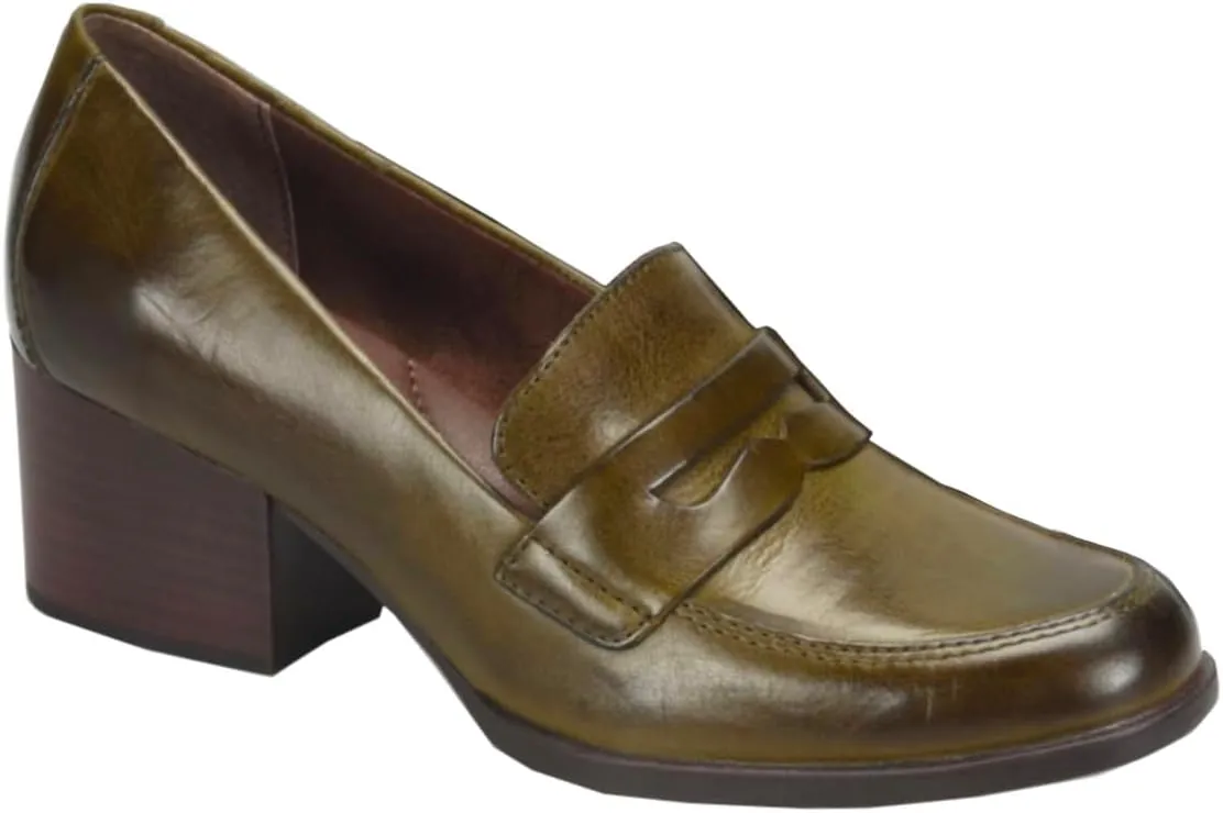 Women Vintage Chunky Stacked Heel Loafers Pumps Closed Round Toe Slip On Burnished Loafer 2 Inch Mid Block Heels Matte Leather Work Shoes Office Ladies Dressy Elegant Party Chic 4-11 M US