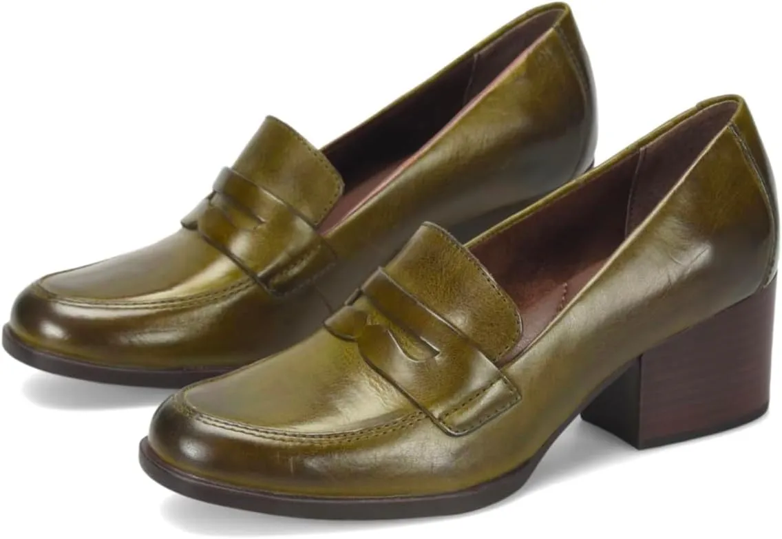 Women Vintage Chunky Stacked Heel Loafers Pumps Closed Round Toe Slip On Burnished Loafer 2 Inch Mid Block Heels Matte Leather Work Shoes Office Ladies Dressy Elegant Party Chic 4-11 M US