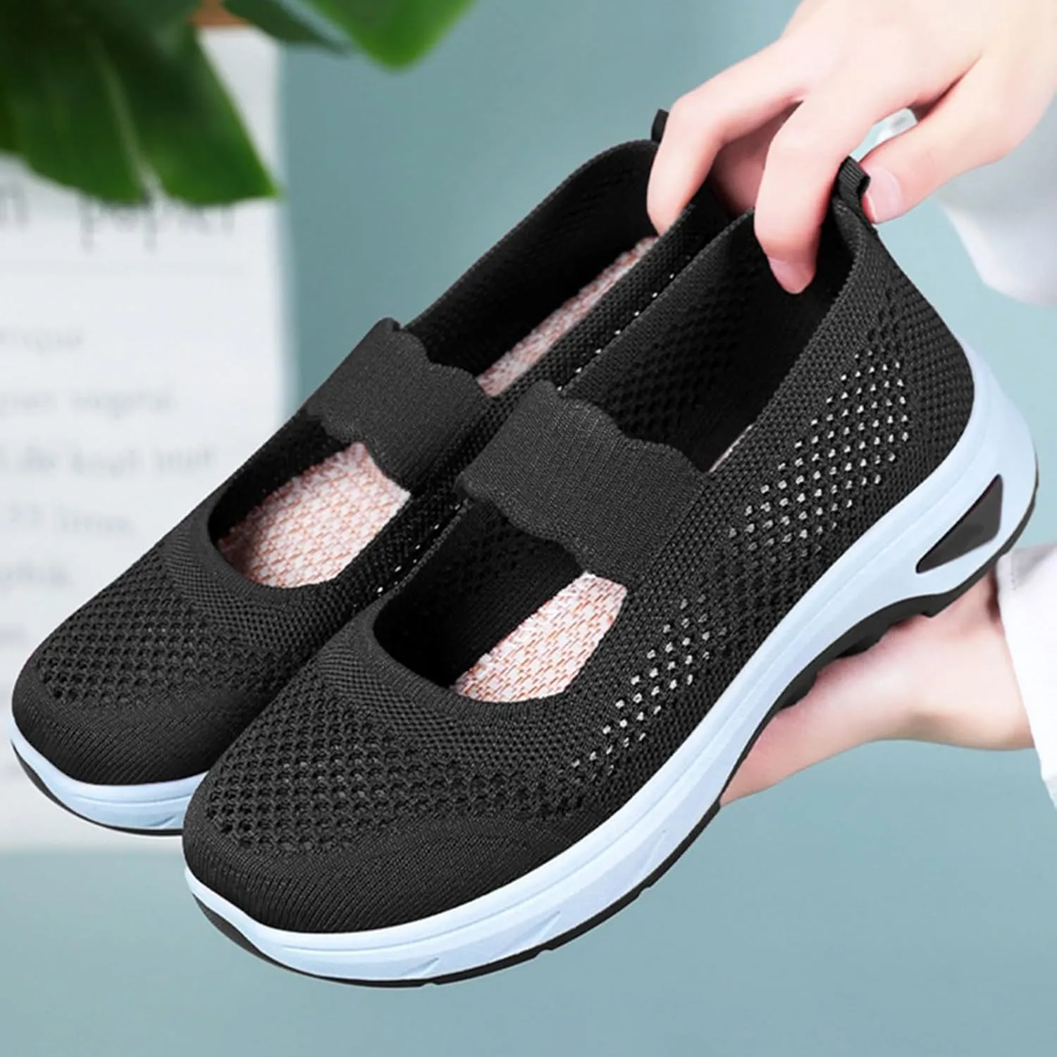 Women Walking Shoes Comfortable Slip On Sneakers Knit Lightweight Breathable Walking Shoes for Work Travel