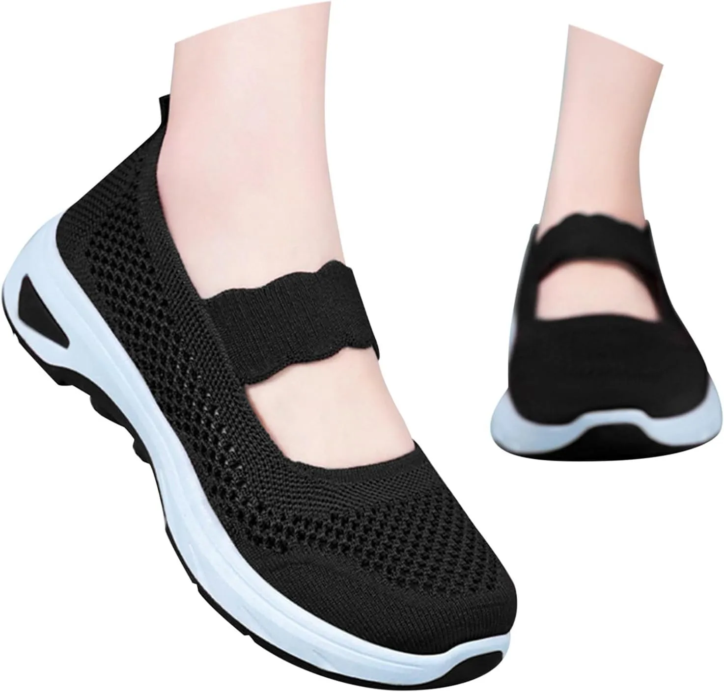 Women Walking Shoes Comfortable Slip On Sneakers Knit Lightweight Breathable Walking Shoes for Work Travel