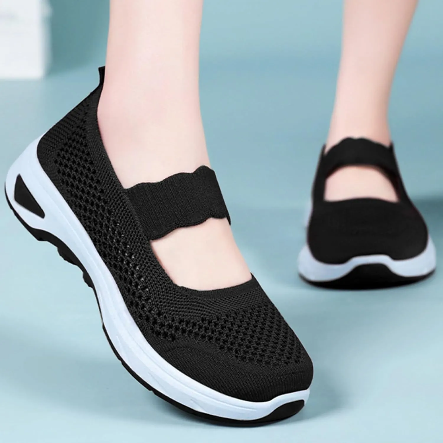 Women Walking Shoes Comfortable Slip On Sneakers Knit Lightweight Breathable Walking Shoes for Work Travel