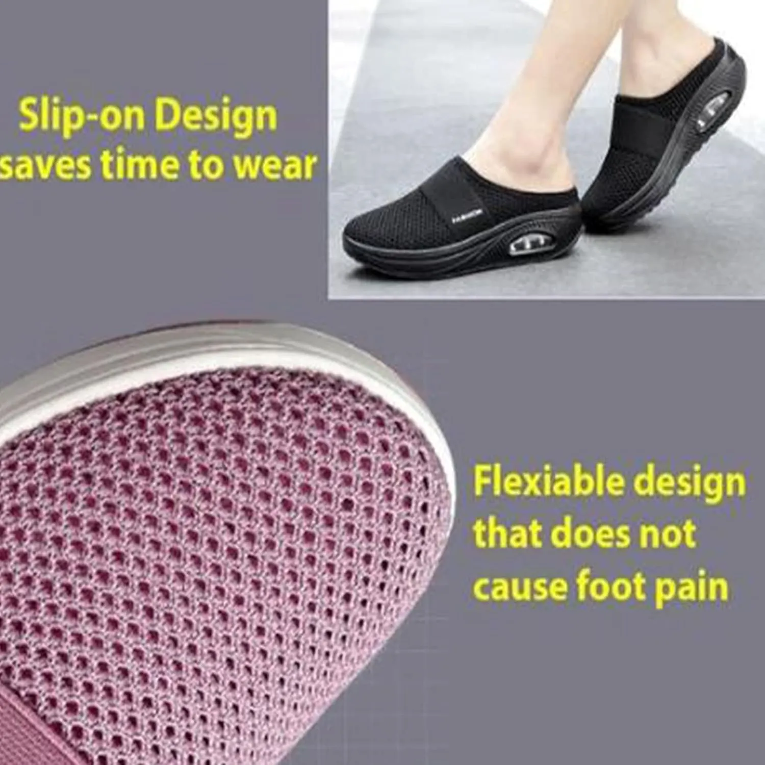 Women's Air Cushion Slip On Walking Shoes Comfortable Mesh Fashionable Women's Walking Shoes Orthopedic Diabetic Slippers