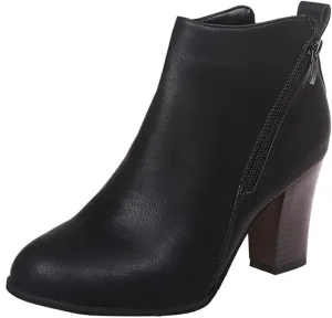 Women's Ankle Boots Wide Mid Heel Side Zipper Booties Leather Round Toe Side Booties Retro Dress Short Boots