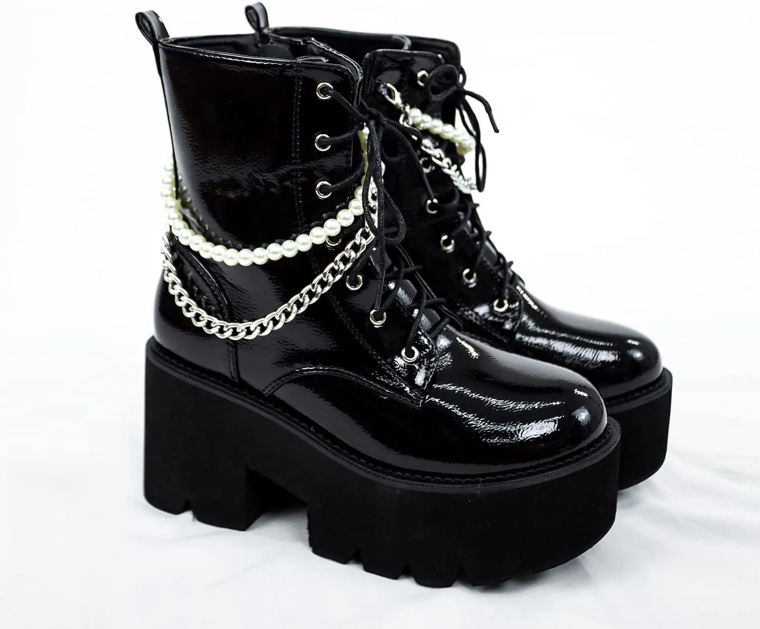 Women's Black Lace up Goth Platform Boots, Chunky Block Ankle Gothic Combat Boots, Cosplay Fashion Punk Boots Shoes