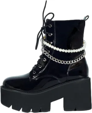 Women's Black Lace up Goth Platform Boots, Chunky Block Ankle Gothic Combat Boots, Cosplay Fashion Punk Boots Shoes