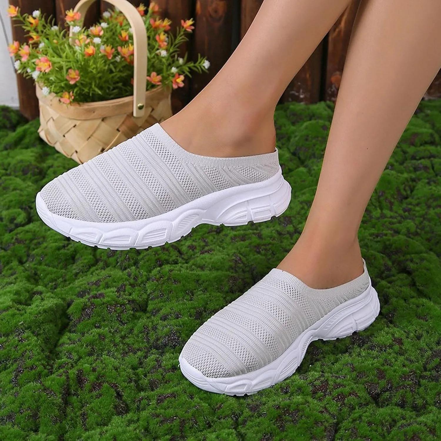 Womens Canvas Slip on Sneakers Walking Tennis Flat Dress Loafers Platform Wedge Mesh Shoes Embroidery Sneakers Casual Clip