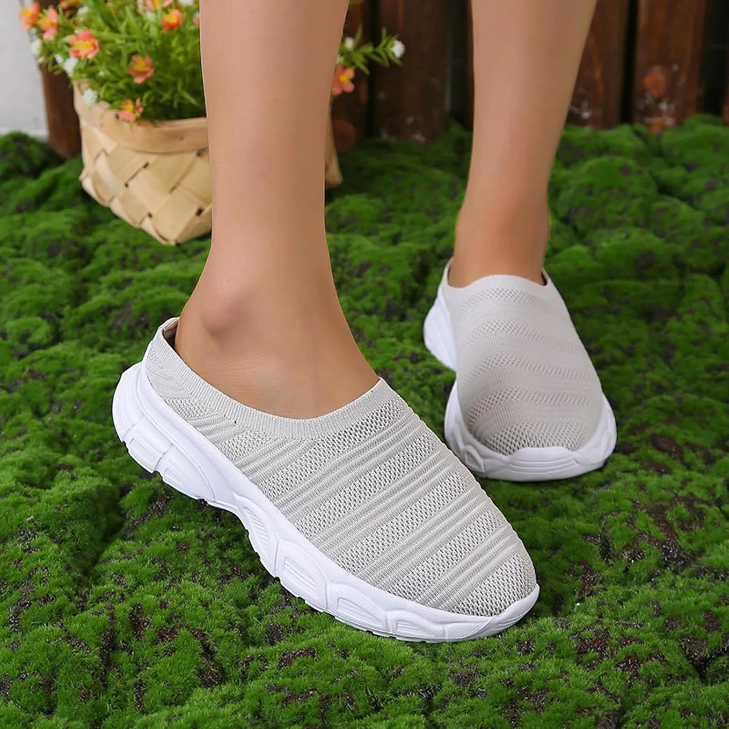 Womens Canvas Slip on Sneakers Walking Tennis Flat Dress Loafers Platform Wedge Mesh Shoes Embroidery Sneakers Casual Clip