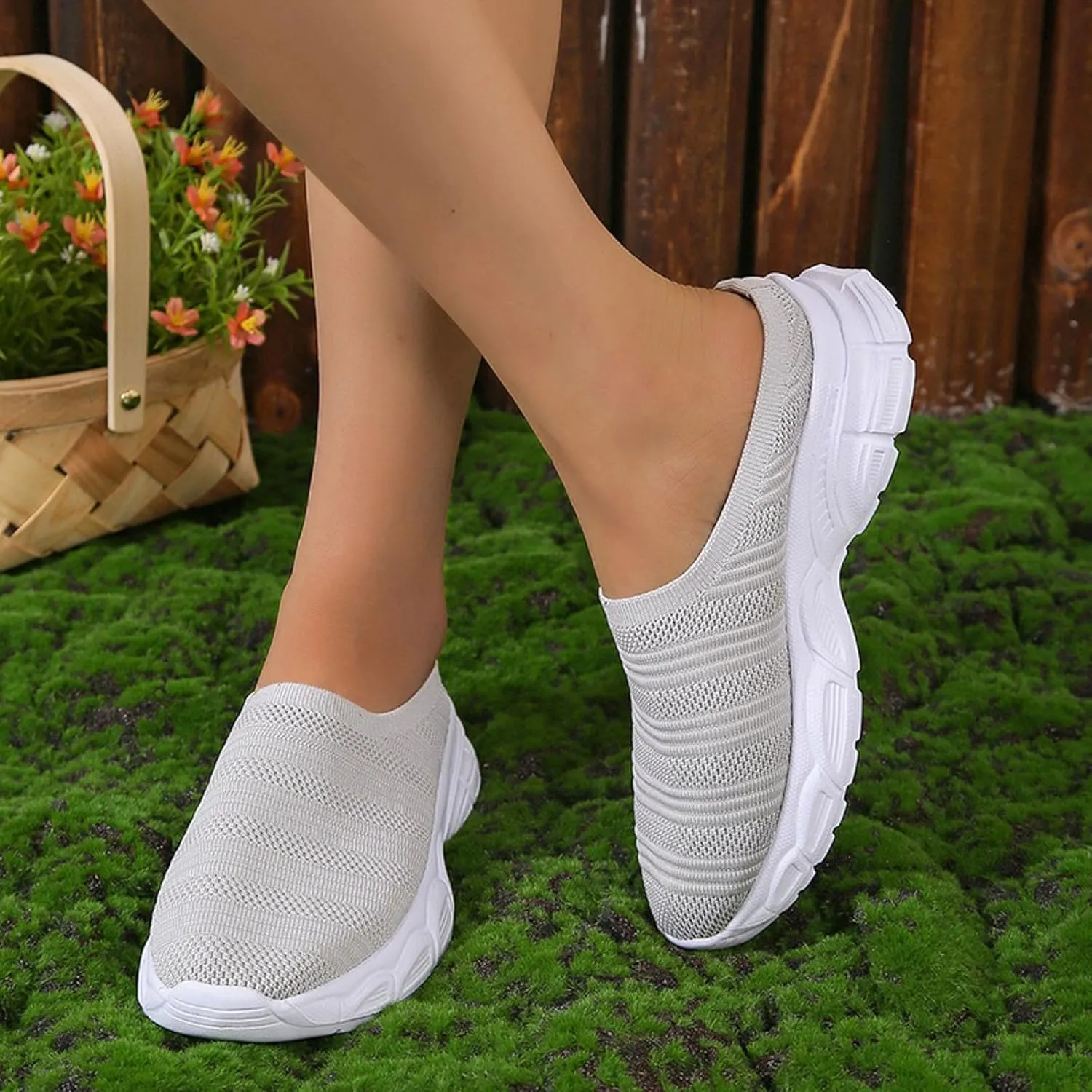 Womens Canvas Slip on Sneakers Walking Tennis Flat Dress Loafers Platform Wedge Mesh Shoes Embroidery Sneakers Casual Clip
