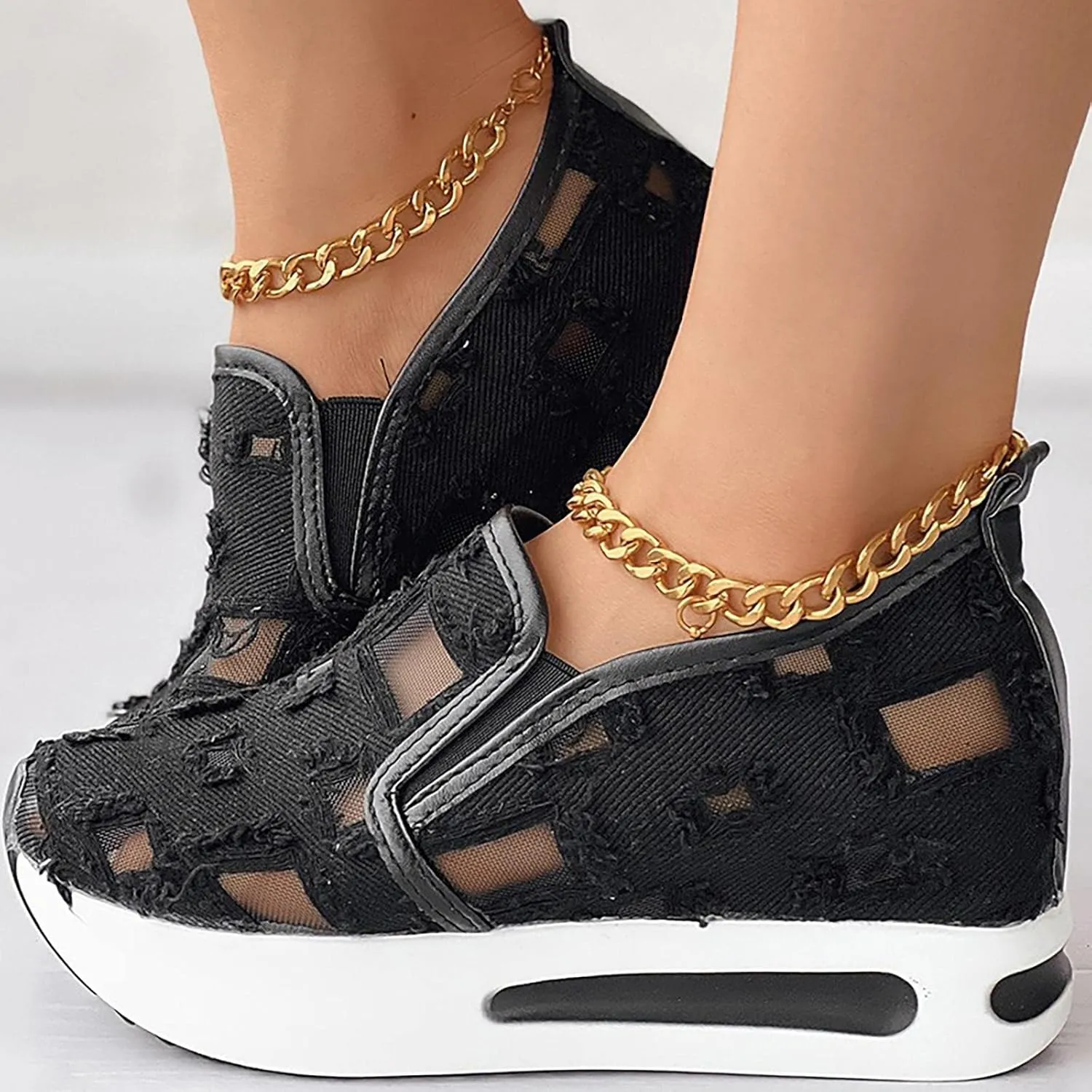 Womens Canvas Slip on Sneakers Walking Tennis Flat Dress Loafers Platform Wedge Mesh Shoes Embroidery Sneakers Casual Close