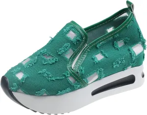 Womens Canvas Slip on Sneakers Walking Tennis Flat Dress Loafers Platform Wedge Mesh Shoes Embroidery Sneakers Casual Close