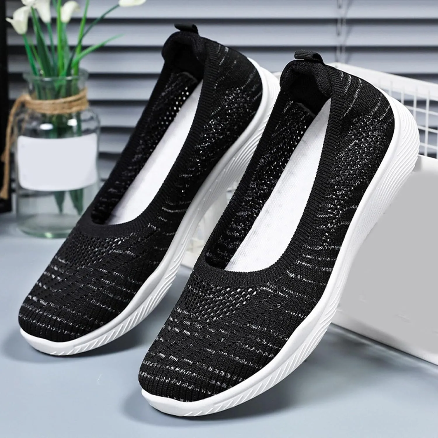 Womens Canvas Slip on Sneakers Walking Tennis Flat Dress Loafers Platform Wedge Mesh Shoes Embroidery Sneakers Casual Close