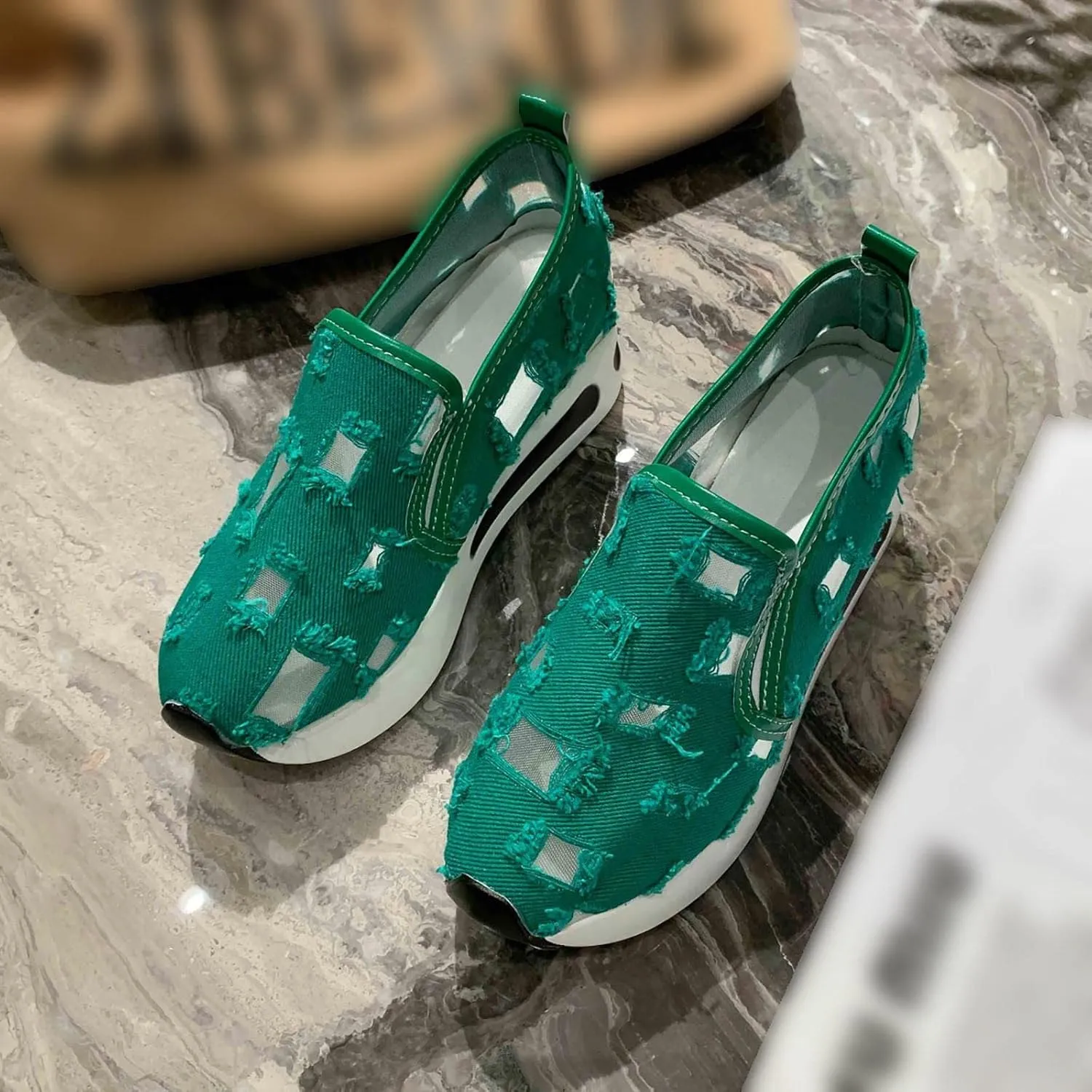 Womens Canvas Slip on Sneakers Walking Tennis Flat Dress Loafers Platform Wedge Mesh Shoes Embroidery Sneakers Casual Close