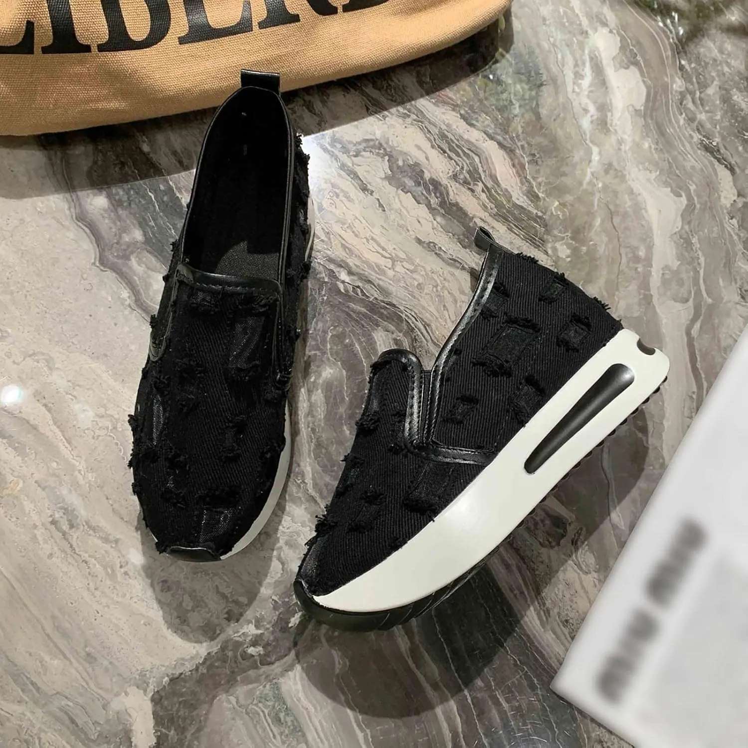 Womens Canvas Slip on Sneakers Walking Tennis Flat Dress Loafers Platform Wedge Mesh Shoes Embroidery Sneakers Casual Close