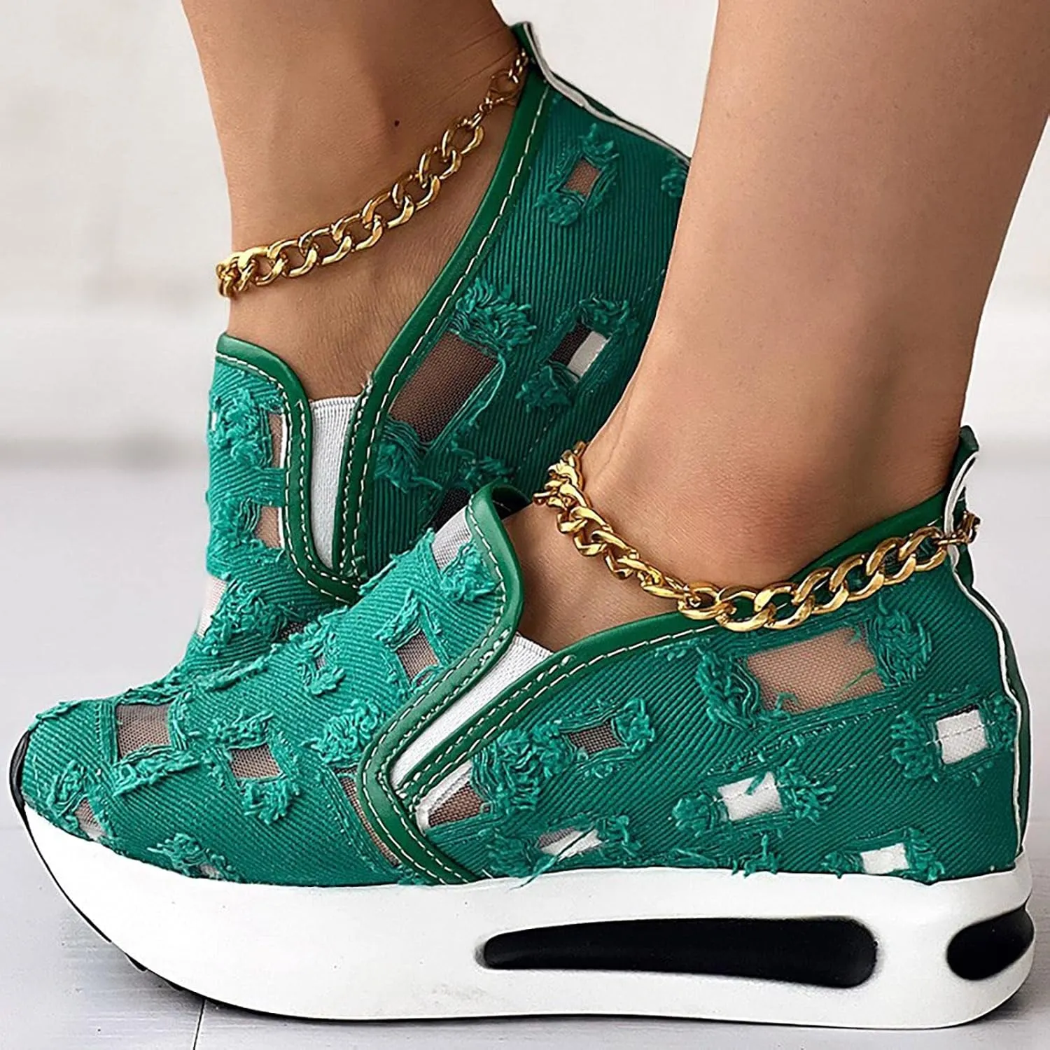 Womens Canvas Slip on Sneakers Walking Tennis Flat Dress Loafers Platform Wedge Mesh Shoes Embroidery Sneakers Casual Close