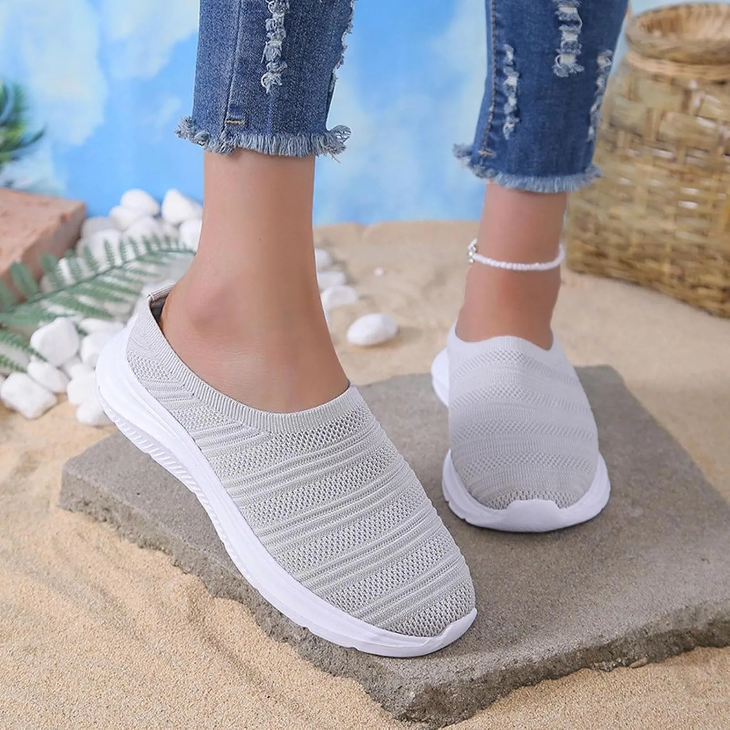 Womens Canvas Slip on Sneakers Walking Tennis Flat Dress Loafers Platform Wedge Mesh Shoes Embroidery Sneakers Casual Outdoor