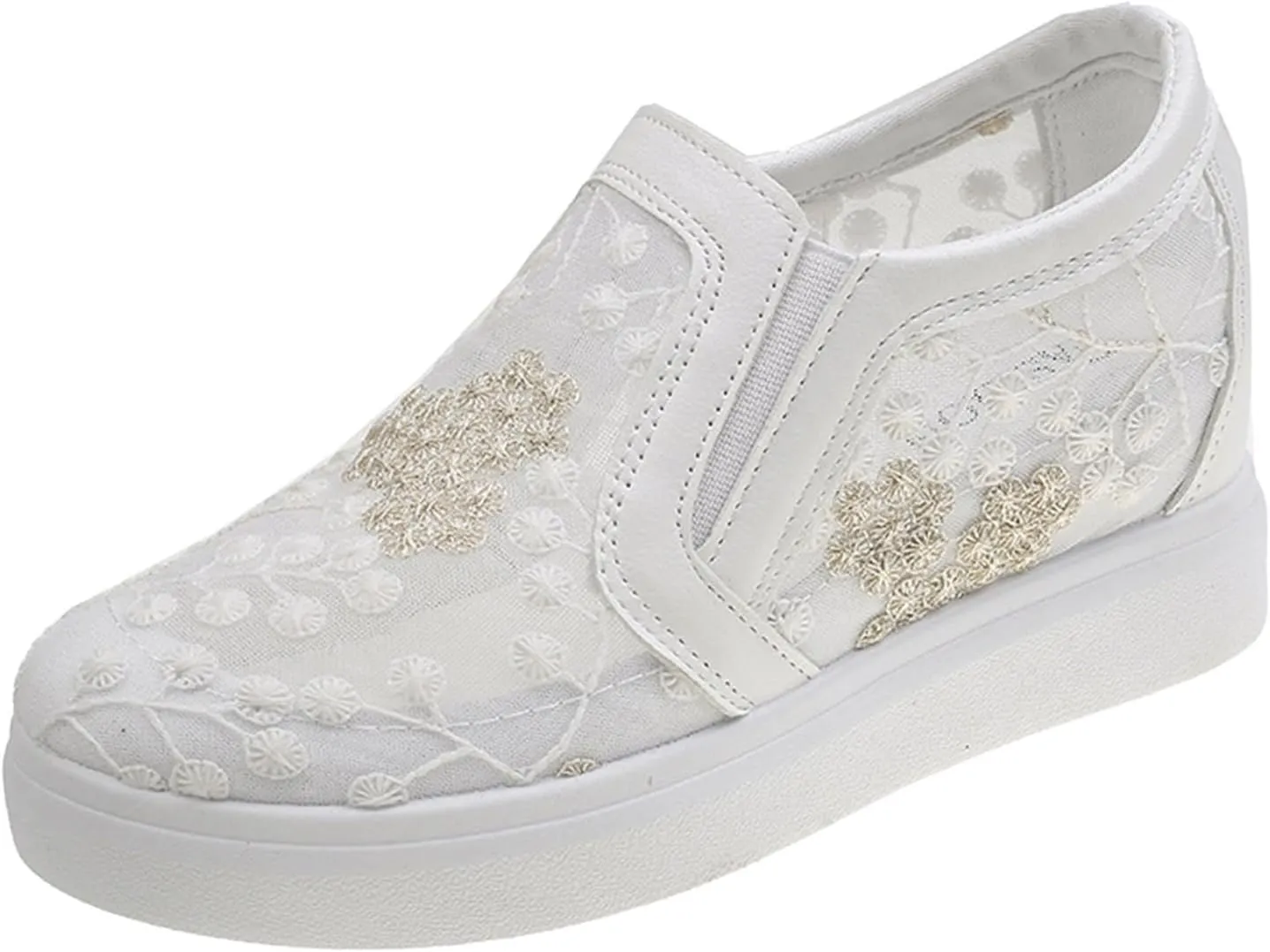 Womens Canvas Slip on Sneakers Walking Tennis Flat Dress Loafers Platform Wedge Mesh Shoes Embroidery Sneakers Casual Slides