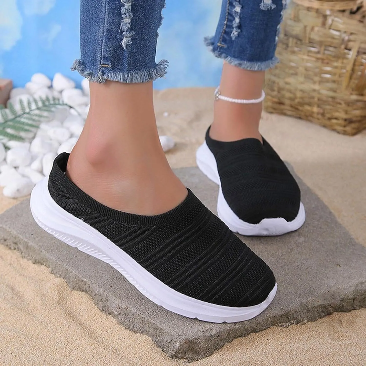 Womens Canvas Slip on Sneakers Walking Tennis Flat Dress Loafers Platform Wedge Mesh Shoes Embroidery Sneakers Casual