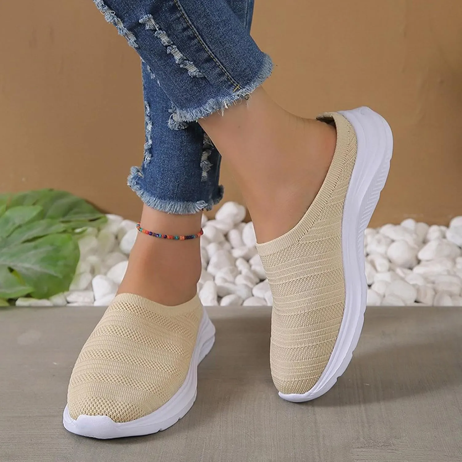 Womens Canvas Slip on Sneakers Walking Tennis Flat Dress Loafers Platform Wedge Mesh Shoes Embroidery Sneakers Casual