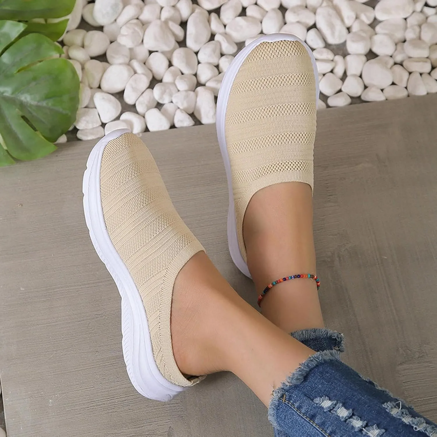 Womens Canvas Slip on Sneakers Walking Tennis Flat Dress Loafers Platform Wedge Mesh Shoes Embroidery Sneakers Casual