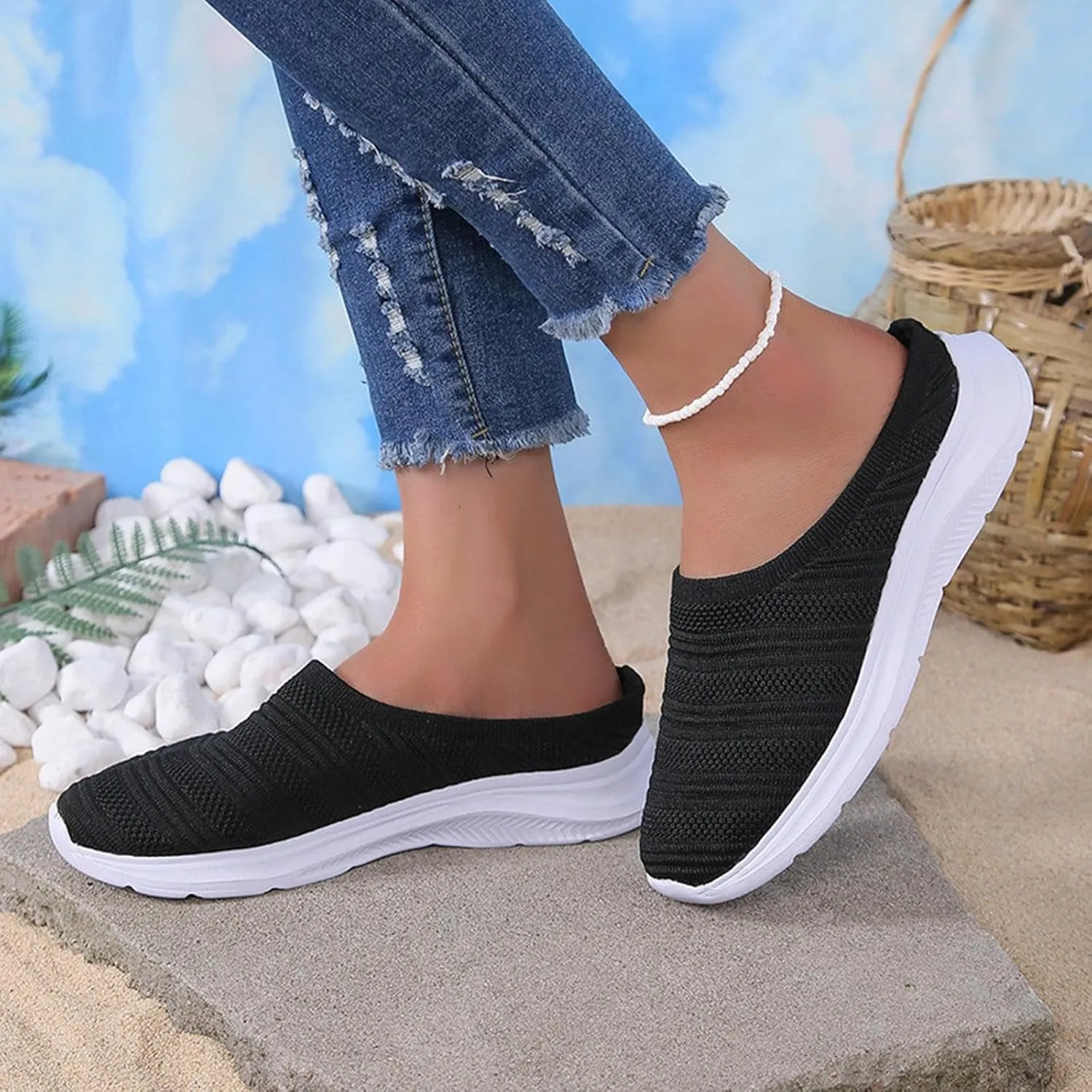 Womens Canvas Slip on Sneakers Walking Tennis Flat Dress Loafers Platform Wedge Mesh Shoes Embroidery Sneakers Casual