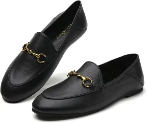 Womens Casual Buckle Loafers Work Flats Round Toe Business Backless Ballet Flats Metal Décor Driving Slip on