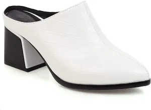 Womens Chunky Heels Mules Pointed Closed Toe Sandals Backless Loafers Block Mid Heel Slip-on Booties